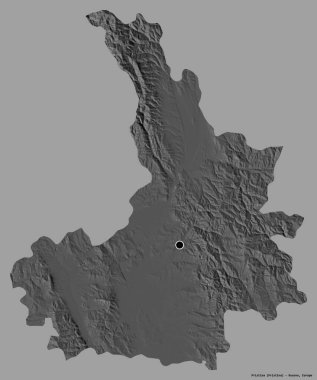 Kosova 'nın bir ilçesi olan Priştine' nin şekli, başkenti sağlam bir renk arkaplanına sahip. Çift seviyeli yükseklik haritası. 3B görüntüleme