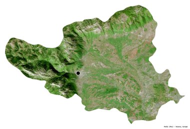 Kosova 'nın Pecki ilçesi, başkenti beyaz arka planda izole edilmiş durumda. Uydu görüntüleri. 3B görüntüleme