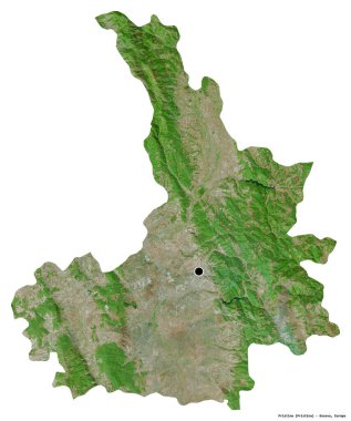 Priştine 'nin şekli, Kosova bölgesi, başkenti beyaz arka planda izole edilmiş. Uydu görüntüleri. 3B görüntüleme