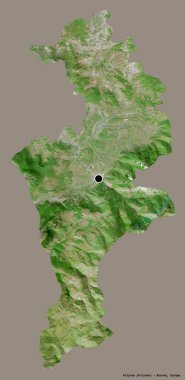 Kosova 'nın Prizren semti, başkenti sağlam bir renk zeminine sahip. Uydu görüntüleri. 3B görüntüleme