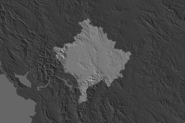 Kosova 'nın şekli, komşu bölgelerin doygunluğunun azalmasıyla ayrıldı. Çift seviyeli yükseklik haritası. 3B görüntüleme
