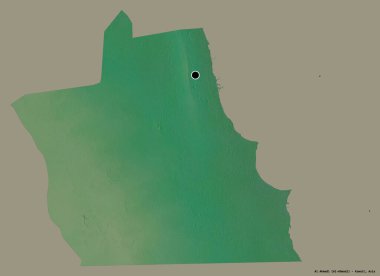 Kuveyt 'in başkenti Al Ahmadi' nin katı renk arkaplanı ile izole edilmiş hali. Topografik yardım haritası. 3B görüntüleme