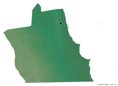 Al Ahmadi 'nin şekli, Kuveyt eyaleti, başkenti beyaz arka planda izole edilmiş. Topografik yardım haritası. 3B görüntüleme