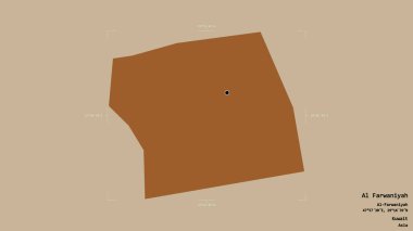 Al Farwaniyah bölgesi, Kuveyt vilayeti, jeoreferatlı bir sınır kutusunda sağlam bir arka planda izole edilmiş. Etiketler. Desenli dokuların bileşimi. 3B görüntüleme