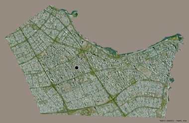 Kuveyt 'in Hawalli şehrinin başkenti katı renk arkaplanı ile izole edilmiştir. Uydu görüntüleri. 3B görüntüleme