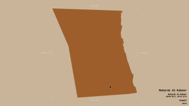 Mübarek El-Kabir bölgesi, Kuveyt vilayeti, katı bir arka planda izole edilmiş bir sınır kutusunda. Etiketler. Desenli dokuların bileşimi. 3B görüntüleme