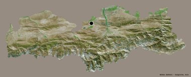 Kırgızistan 'ın Kırgızistan eyaleti Batken' in şekli, başkenti katı bir renk arkaplanı ile izole edilmiştir. Uydu görüntüleri. 3B görüntüleme