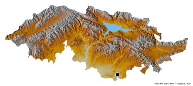 Kırgızistan 'ın başkenti Jalal-Abad' ın beyaz arka planda izole edilmiş hali. Topografik yardım haritası. 3B görüntüleme