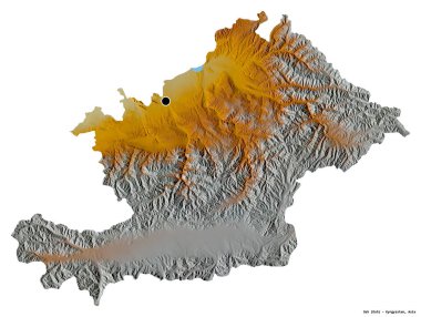 Kırgızistan 'ın Osh eyaletinin başkenti beyaz arka planda izole edilmiştir. Topografik yardım haritası. 3B görüntüleme