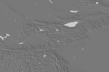 Kırgızistan 'ın genişletilmiş bölgesi. Çift seviyeli yükseklik haritası. 3B görüntüleme