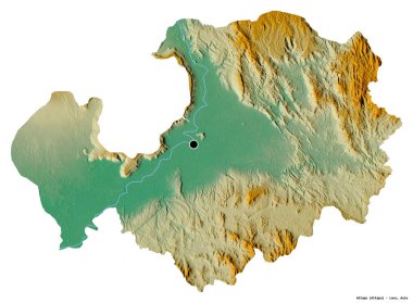 Başkenti beyaz arka planda izole edilmiş olan Attapu, Laos eyaleti. Topografik yardım haritası. 3B görüntüleme