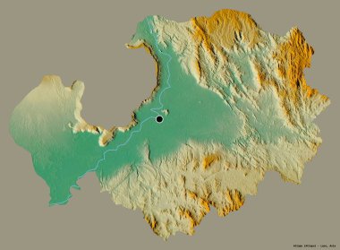 Başkenti koyu renk arkaplan üzerine izole edilmiş olan Attapu, Laos eyaleti. Topografik yardım haritası. 3B görüntüleme