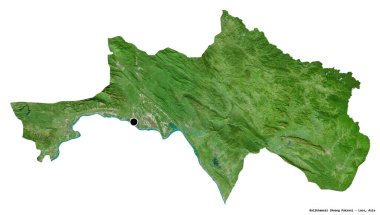 Beyaz arka planda başkenti izole edilmiş Bolikhamxai, Laos vilayeti. Uydu görüntüleri. 3B görüntüleme