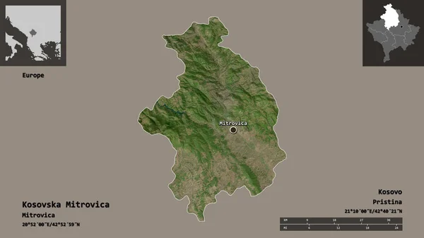 コソフスカ ミトロヴィツァの形 コソボの地区 距離スケール プレビューおよびラベル 衛星画像 3Dレンダリング — ストック写真