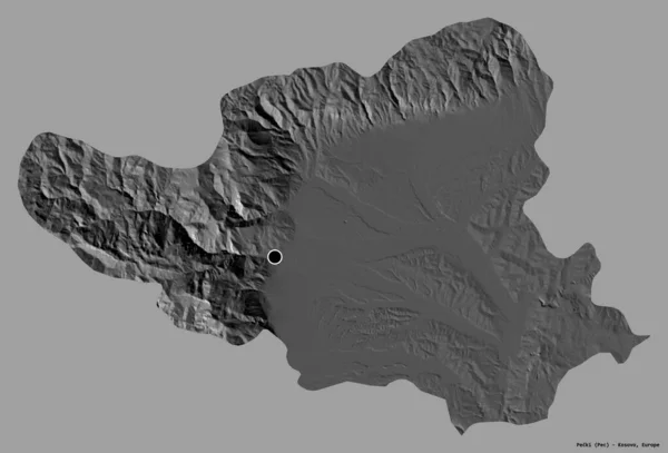 科索沃佩茨基地区的形状 其首都以纯色背景隔离 Bilevel高程图 3D渲染 — 图库照片