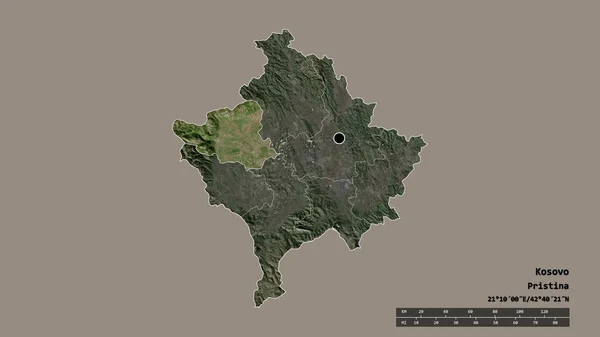 Forme Désaturée Kosovo Avec Capitale Principale Division Régionale Région Séparée — Photo