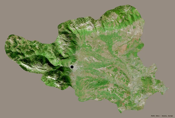 コソボの地方都市ペッキーの形で その首都はしっかりとした色の背景に孤立しています 衛星画像 3Dレンダリング — ストック写真