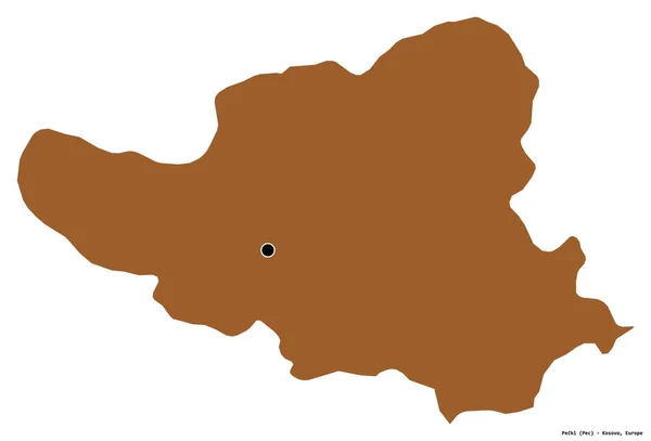 Forma Pecki Distrito Kosovo Com Sua Capital Isolada Fundo Branco — Fotografia de Stock