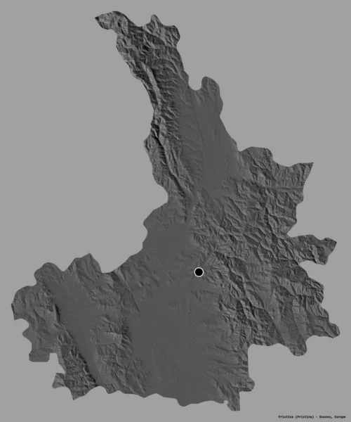 Forma Pristina Distrito Kosovo Con Capital Aislada Sobre Fondo Color — Foto de Stock