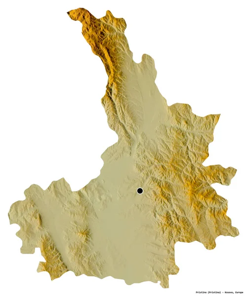 科索沃地区普里什蒂纳的形状 其首都被白色背景隔离 地形浮雕图 3D渲染 — 图库照片