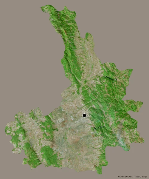 コソボの地区であるプリシュティナの形は その首都はしっかりとした色の背景に隔離されています 衛星画像 3Dレンダリング — ストック写真