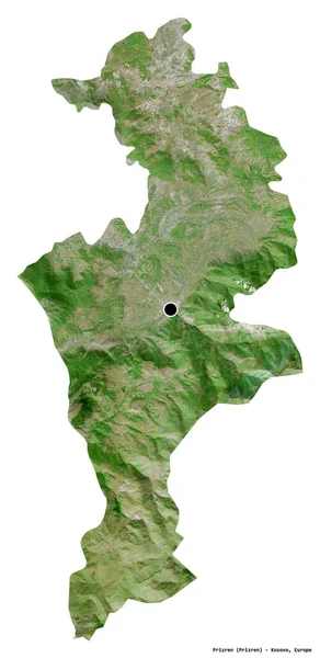 コソボの地区であるプリズレンの形で 首都は白い背景に孤立している 衛星画像 3Dレンダリング — ストック写真