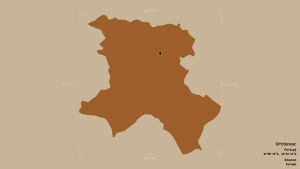 Район Уросевац Район Косово Изолирован Твердом Фоне Геометрической Коробке Метки — стоковое фото
