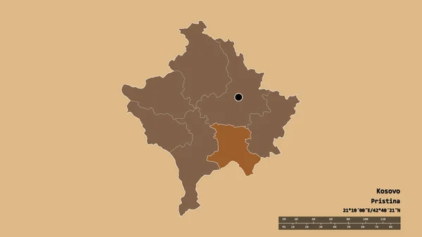 以首都 主要区域分部和分离的乌罗舍瓦茨地区为首都的科索沃的绝望面貌 图形纹理的组成 3D渲染 — 图库照片