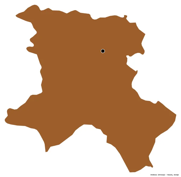 Form Urosevac Distriktet Kosovo Med Dess Huvudstad Isolerad Vit Bakgrund — Stockfoto