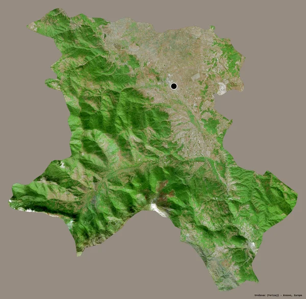 科索沃区乌罗舍瓦茨的形状 其首都以纯色背景隔离 卫星图像 3D渲染 — 图库照片