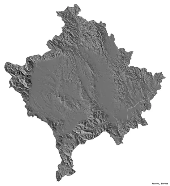 Forma Kosovo Con Capital Aislada Sobre Fondo Blanco Mapa Elevación — Foto de Stock