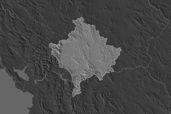 Forma Kosovo Separada Por Desaturación Las Zonas Vecinas Fronteras Mapa — Foto de Stock