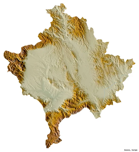 Forma Kosovo Com Sua Capital Isolada Fundo Branco Mapa Topográfico — Fotografia de Stock