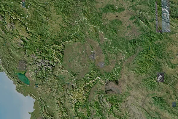 Extended Area Outlined Kosovo Satellite Imagery Rendering — Stock Photo, Image