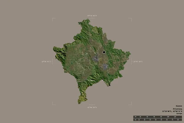 コソボの地域は 洗練された境界の箱の中にしっかりとした背景に隔離されていました 主な地域部門 距離スケール ラベル 衛星画像 3Dレンダリング — ストック写真