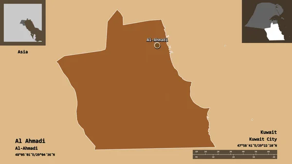 Form Ahmadi Provinsen Kuwait Och Dess Huvudstad Avståndsskala Förhandsvisningar Och — Stockfoto
