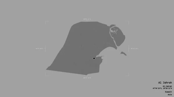 クウェートのアル ジャラー州の地域は 洗練された境界線の箱の中にしっかりとした背景に隔離されています ラベル 標高マップ 3Dレンダリング — ストック写真