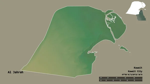Kształt Jahrah Prowincji Kuwejt Stolicą Odizolowaną Solidnym Tle Skala Odległości — Zdjęcie stockowe