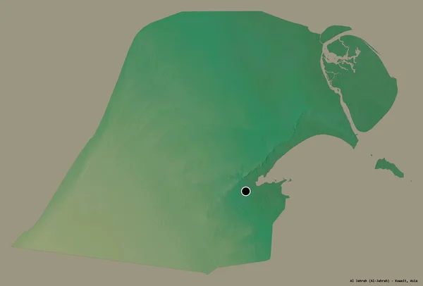 クウェートのアル ジャラー州の形で その首都はしっかりとした色の背景に隔離されています 地形図 3Dレンダリング — ストック写真