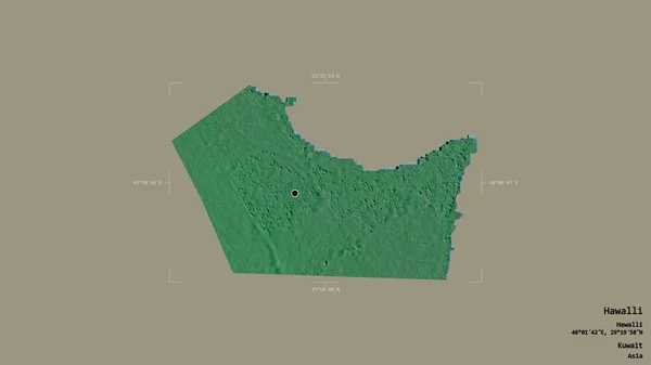 科威特省Hawalli地区 以坚实的背景隔离在一个地理参照框中 地形浮雕图 3D渲染 — 图库照片