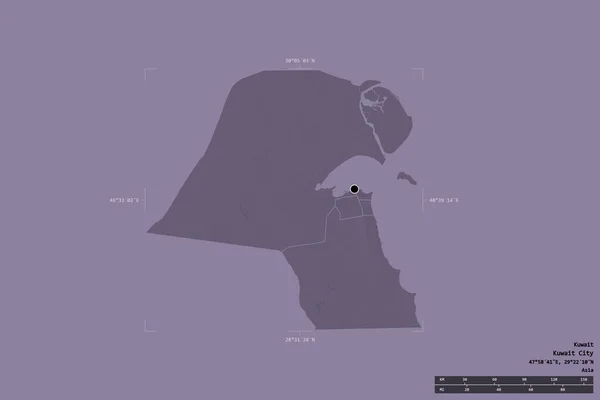 科威特的一个区域在一个地理参照框的坚实背景上被隔离 主要区域分部 距离标度 彩色高程图 3D渲染 — 图库照片