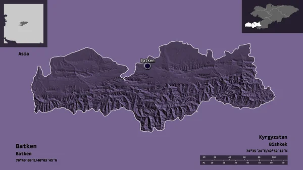 Form Batken Provinsen Kirgizistan Och Dess Huvudstad Avståndsskala Förhandsvisningar Och — Stockfoto