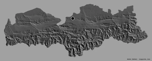 吉尔吉斯斯坦的巴肯形状 其首都被隔离在一个坚实的色彩背景上 Bilevel高程图 3D渲染 — 图库照片