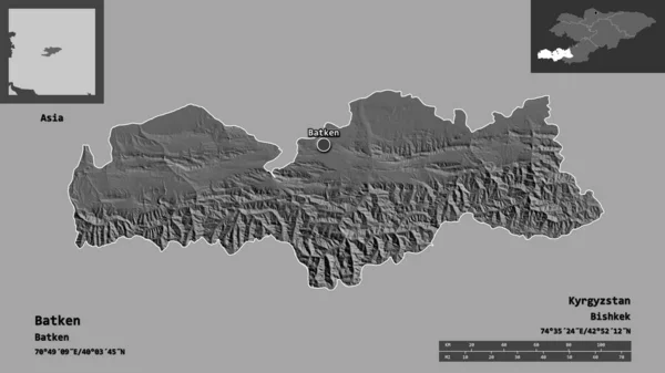 Forma Batken Provincia Del Kirghizistan Sua Capitale Scala Distanza Anteprime — Foto Stock