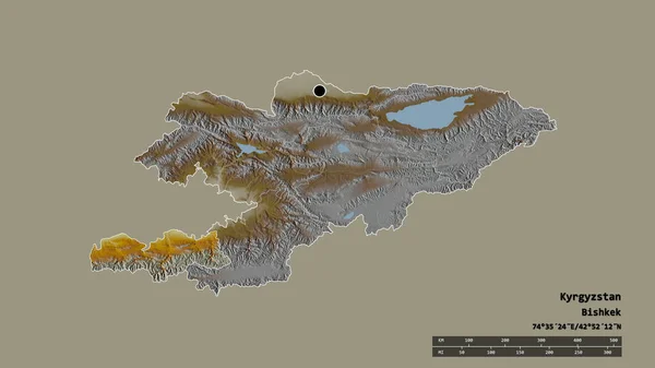 Forma Dessaturada Quirguistão Com Sua Capital Principal Divisão Regional Área — Fotografia de Stock