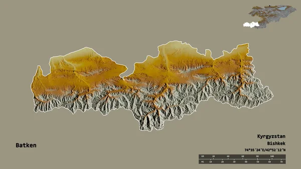 Форма Баткен Провінція Киргизстан Столицею Ізольованою Твердому Тлі Масштаб Відстаней — стокове фото