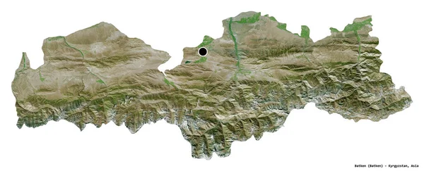 キルギス共和国のバトケン州の形で その首都は白い背景に孤立しています 衛星画像 3Dレンダリング — ストック写真