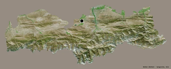 吉尔吉斯斯坦的巴肯形状 其首都被隔离在一个坚实的色彩背景上 卫星图像 3D渲染 — 图库照片