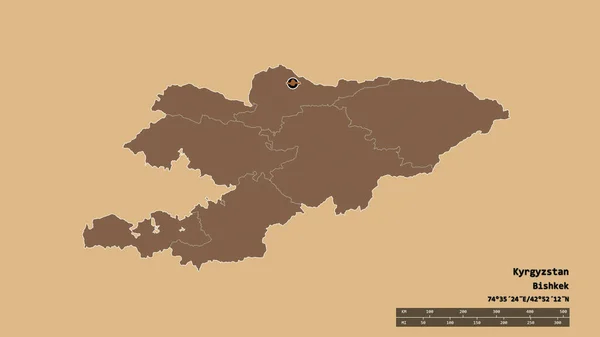 Forme Désaturée Kirghizistan Avec Capitale Principale Division Régionale Région Séparée — Photo