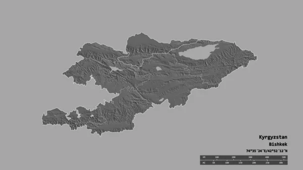 Forme Désaturée Kirghizistan Avec Capitale Principale Division Régionale Région Séparée — Photo